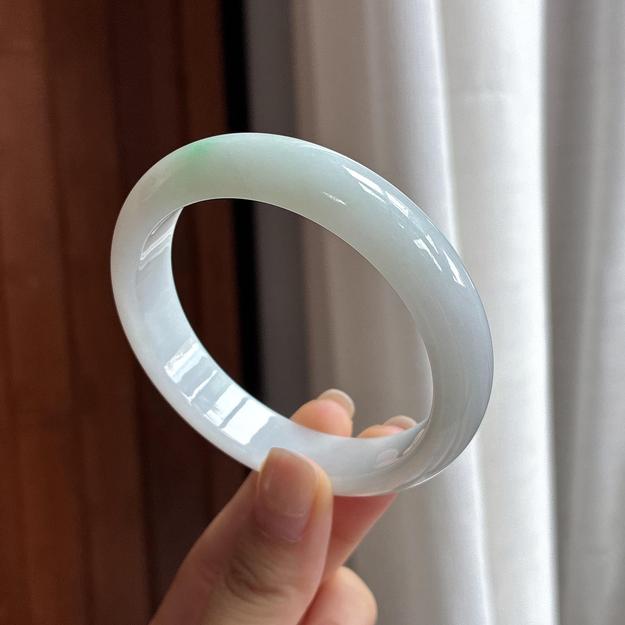 细糯种带色正圈平安镯 58圈 天然缅甸A货翡翠（yc481716）