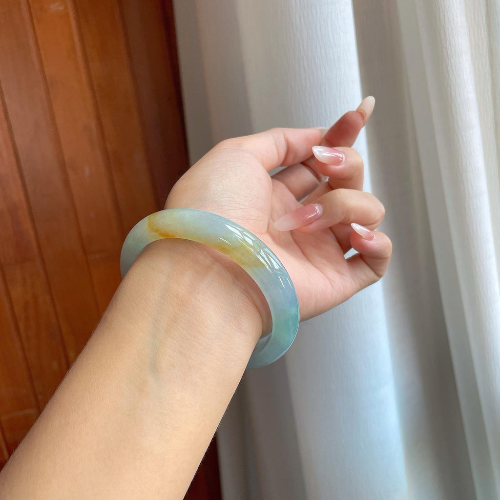 糯冰蓝底带黄翡翡翠平安镯（61mm（yc264144）