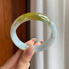 糯冰黄翡宽版翡翠平安镯（58mm)（yc417334）
