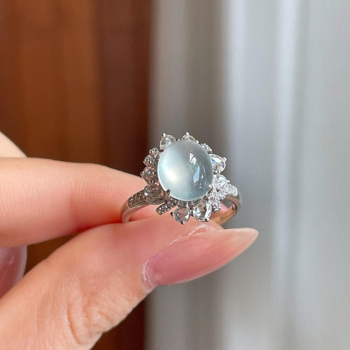 18k金钻镶冰种无色翡翠戒指（yc338781）