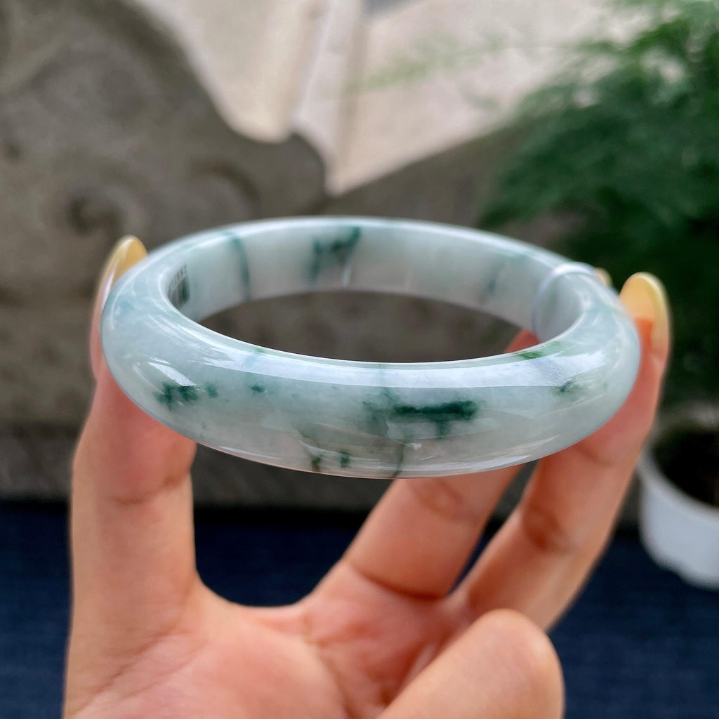 大圈口 细糯种飘花正圈平安镯58.1圈 天然缅甸A货翡翠（yc481919）