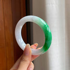 糯冰白底青翡翠平安镯（56.7mm)（yc406758）