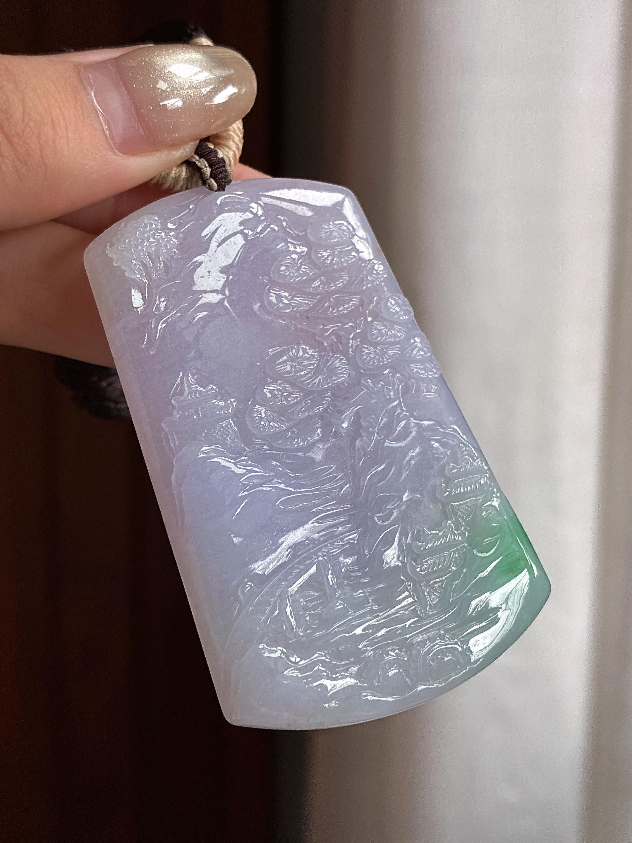 细糯种春带彩山水牌挂件 天然缅甸A货翡翠（yc465038）