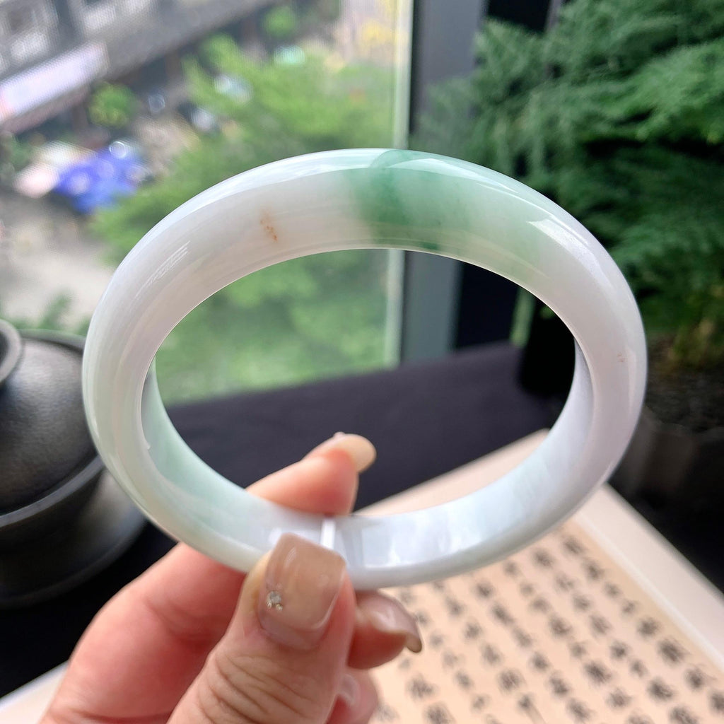 大圈口 细糯种飘绿花洒金正圈平安镯 61圈口 天然缅甸A货翡翠（yc477611）