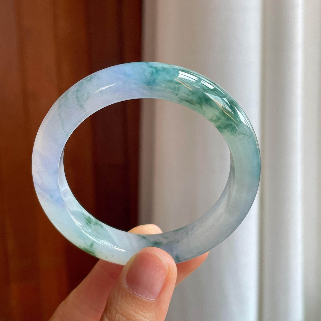 冰种飘花带紫翡翠平安镯（53.2mm）（yc358363）