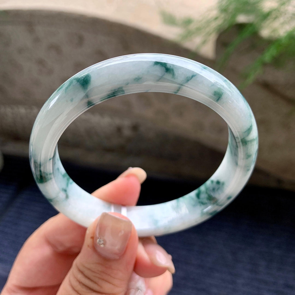 细糯种飘蓝花正圈平安镯 58圈口 天然缅甸A货翡翠（yc464071）