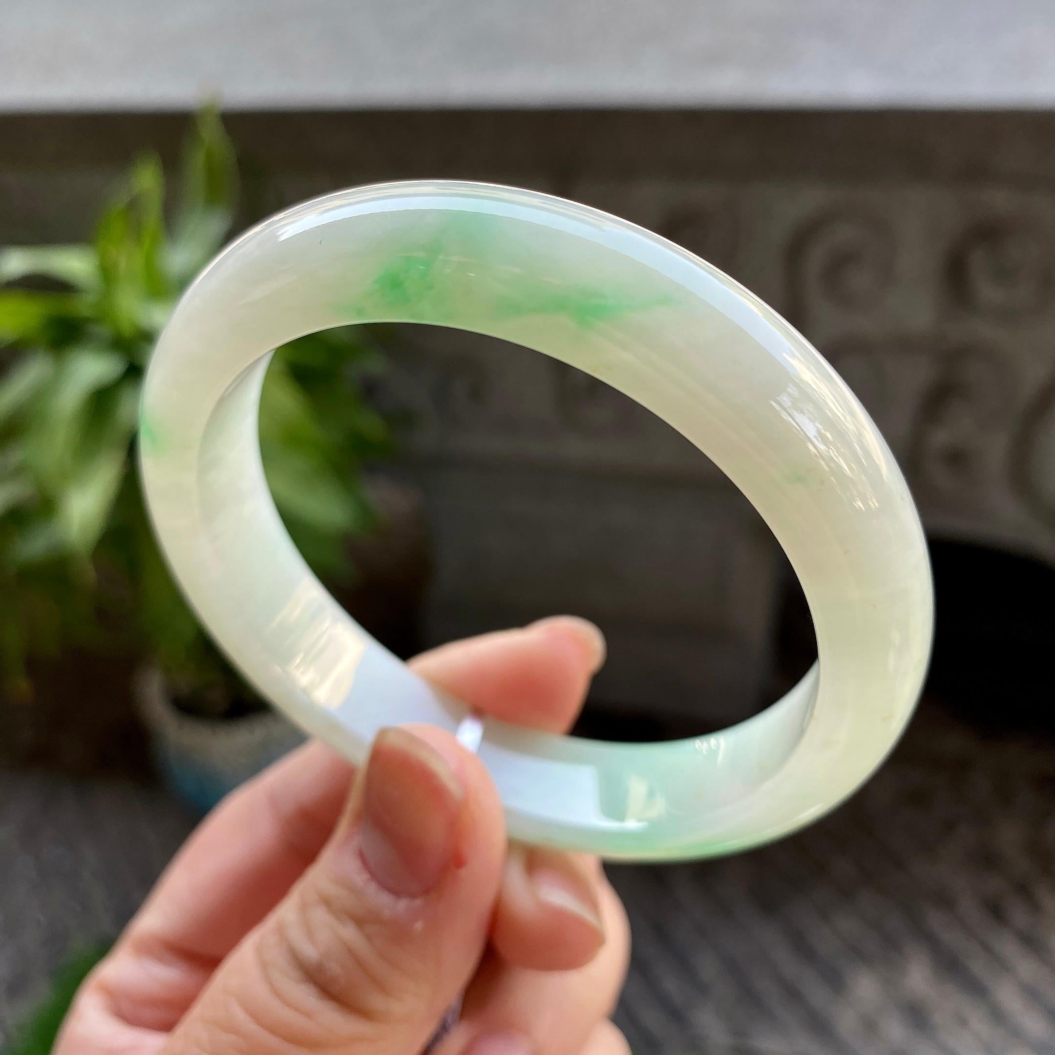 细糯种白底青平安镯（56.5mm）（yc311005）