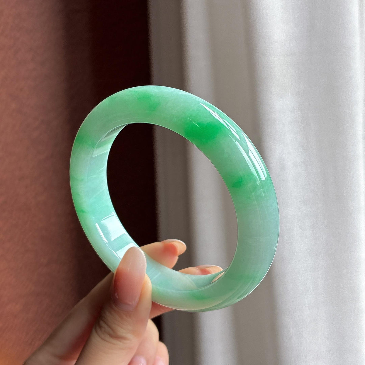 大圈口 糯冰带色正圈平安镯 60圈（yc769618）