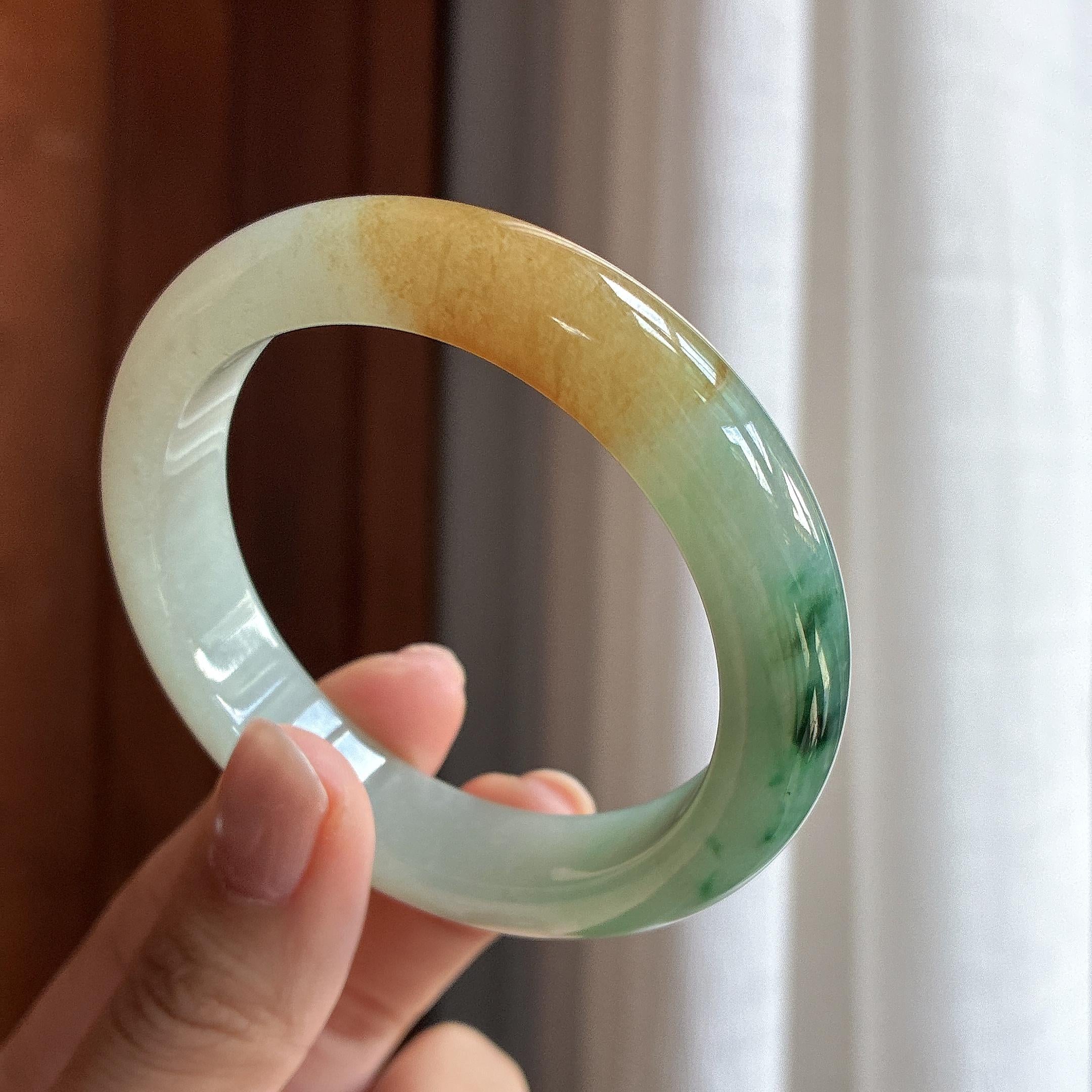 特色 糯冰飘花带黄翡正圈平安镯 54圈 天然缅甸A货翡翠（yc467565）