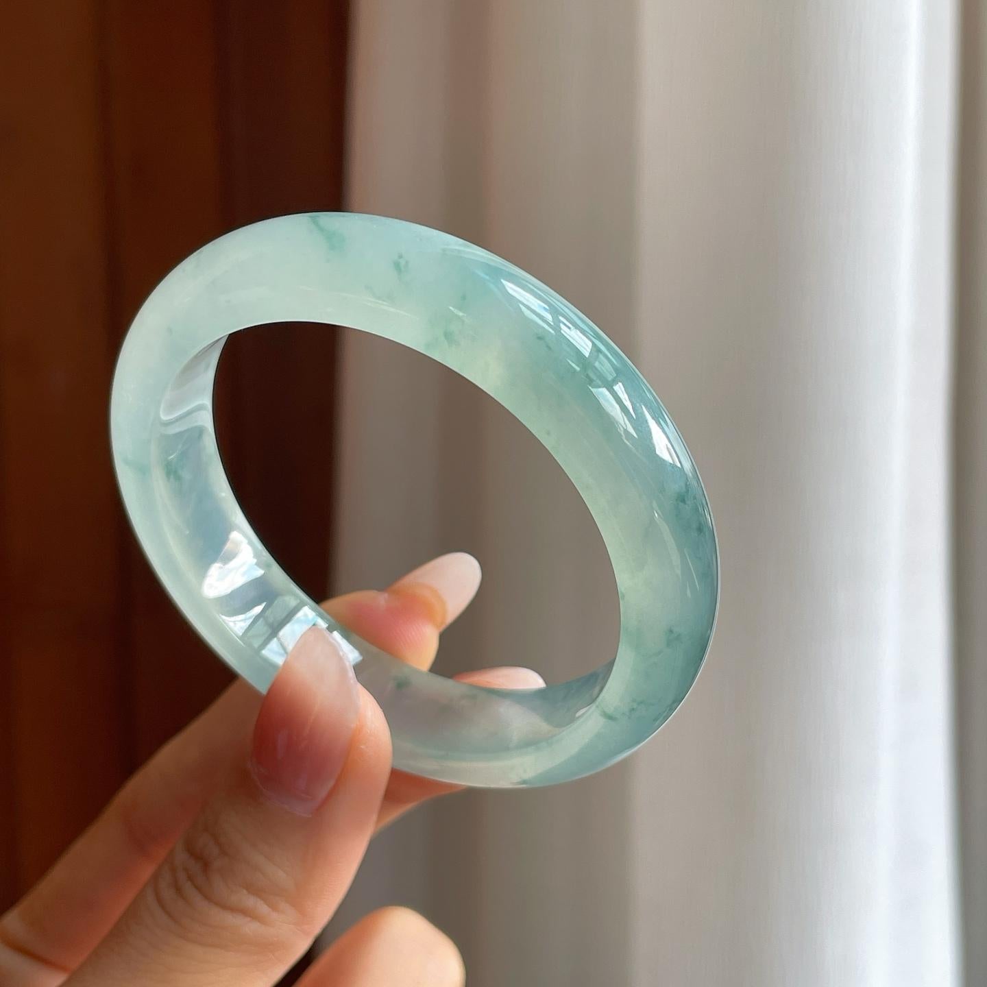 冰种飘花翡翠平安镯（53mm）（yc312334）