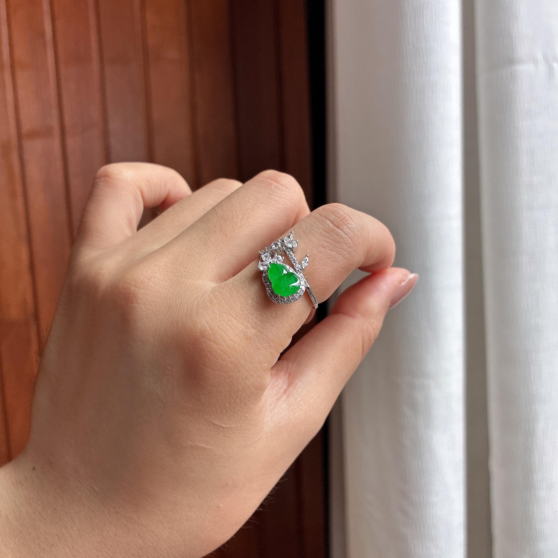 S925银镶冰种满绿葫芦戒指 天然缅甸A货翡翠（yc484068）
