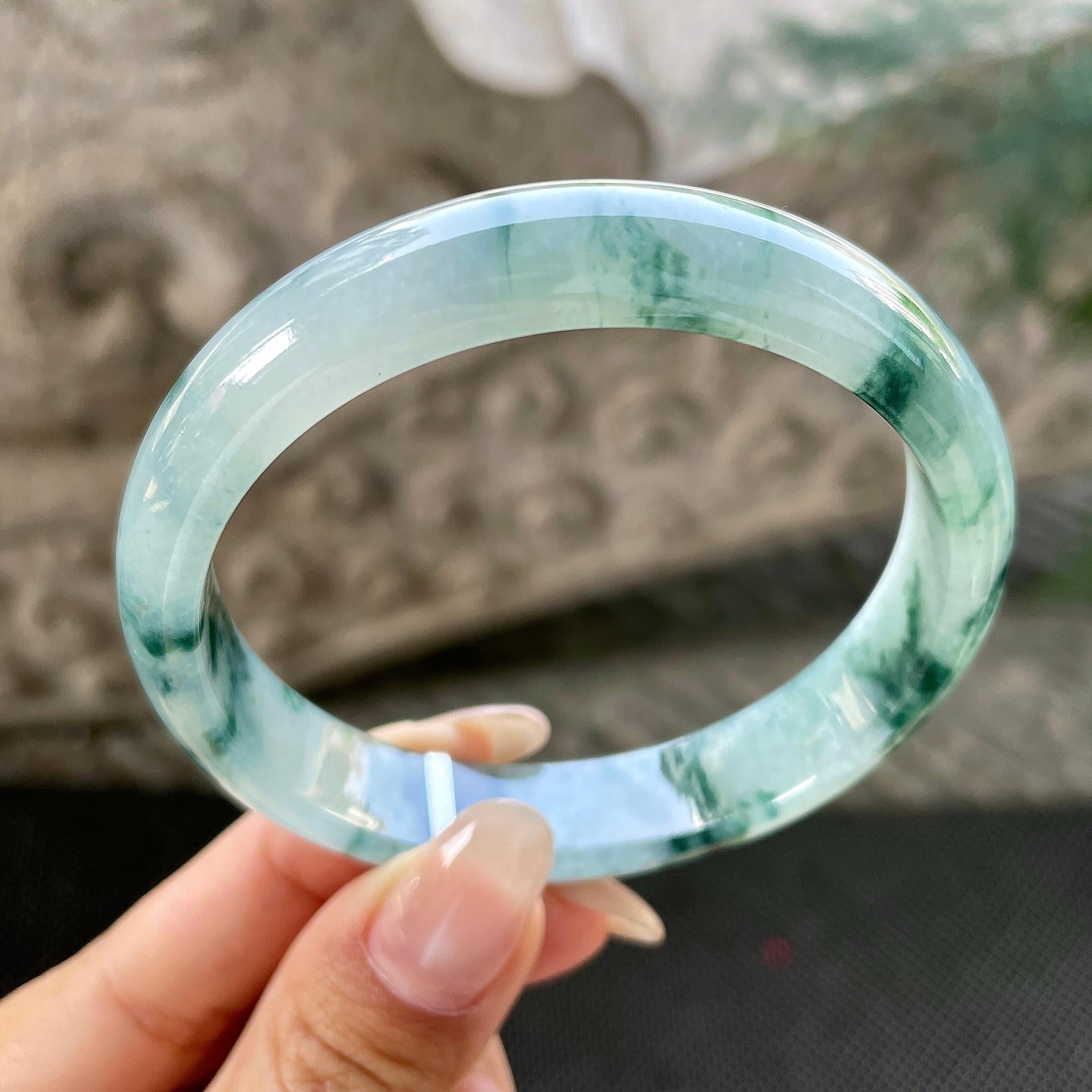 大圈口   细糯种飘花正圈平安镯60.6圈   天然缅甸A货翡翠（yc348230）