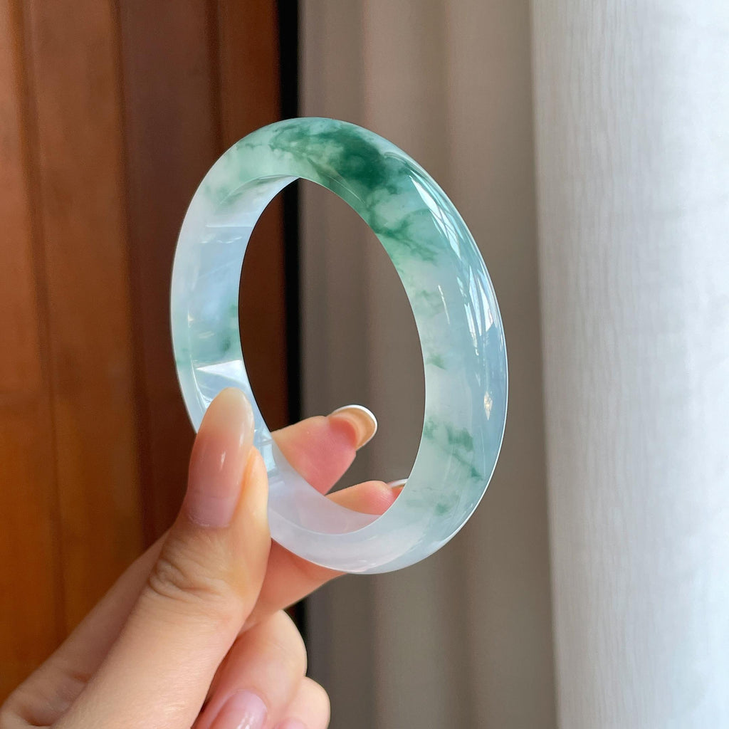 冰种飘花翡翠平安镯（55.6mm)（yc419714）
