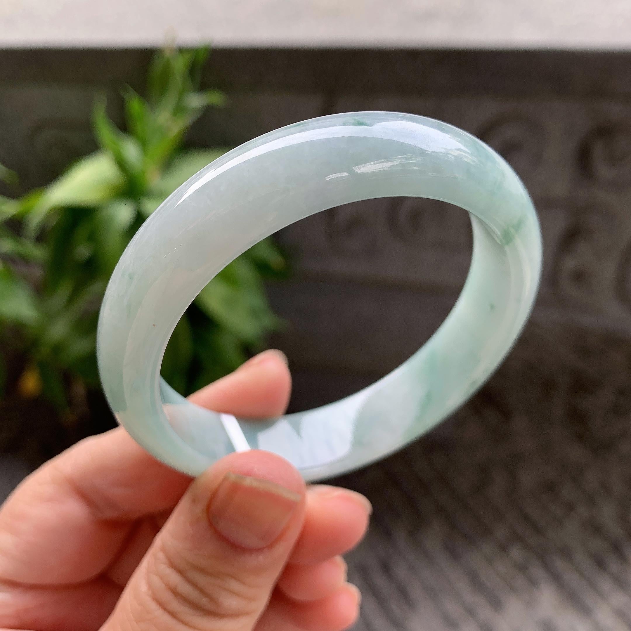 细糯种飘蓝花正圈平安镯54.4圈口 天然缅甸A货翡翠（yc332529）