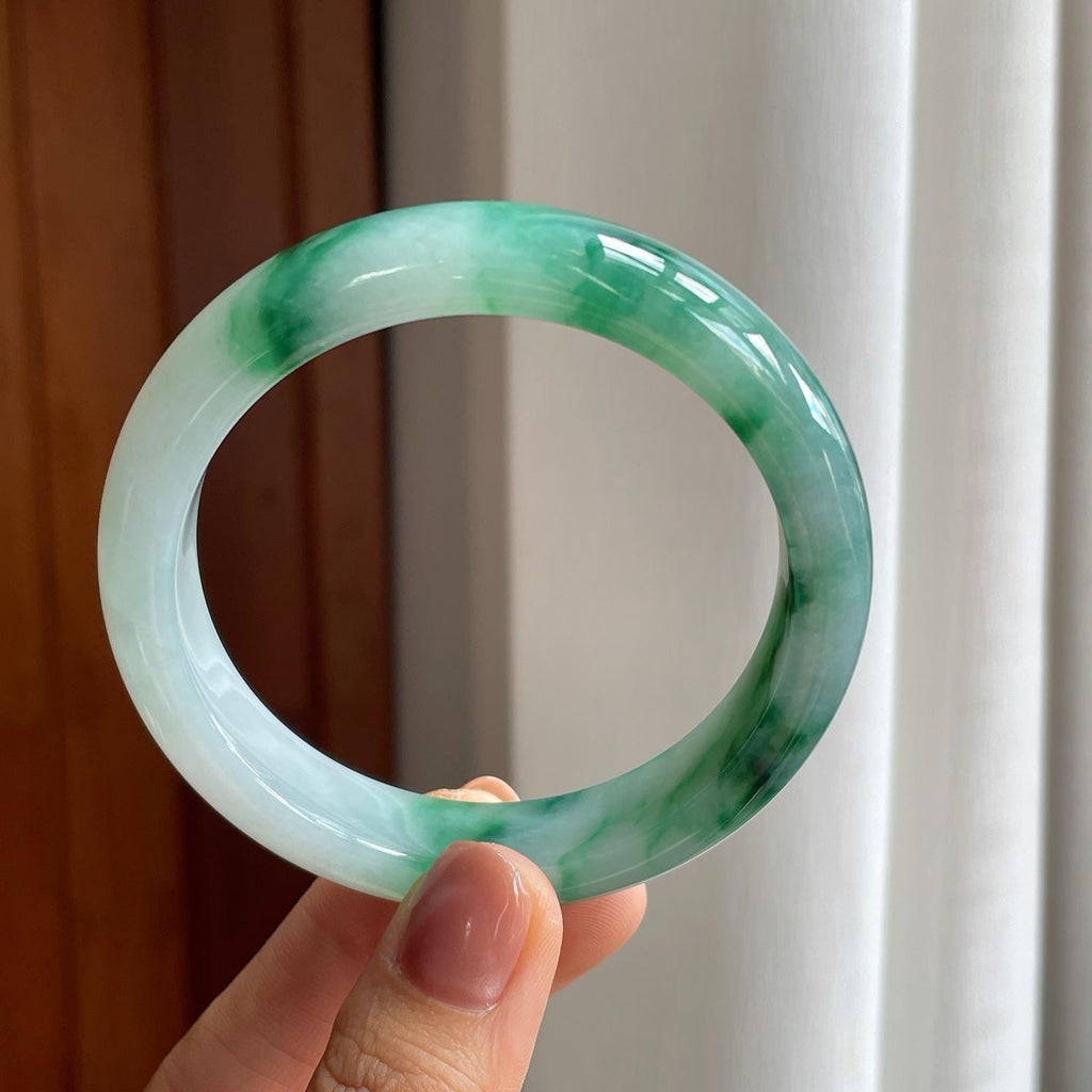 糯冰带色特色翡翠平安镯（58.5mm）（yc277387）