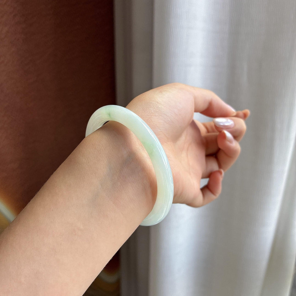 糯冰细圆条淡飘花圆条手镯 54圈 天然缅甸A货翡翠（yc699190）