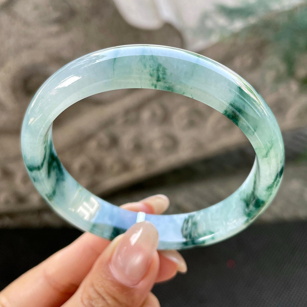 大圈口   细糯种飘花正圈平安镯60.6圈   天然缅甸A货翡翠（yc348230）