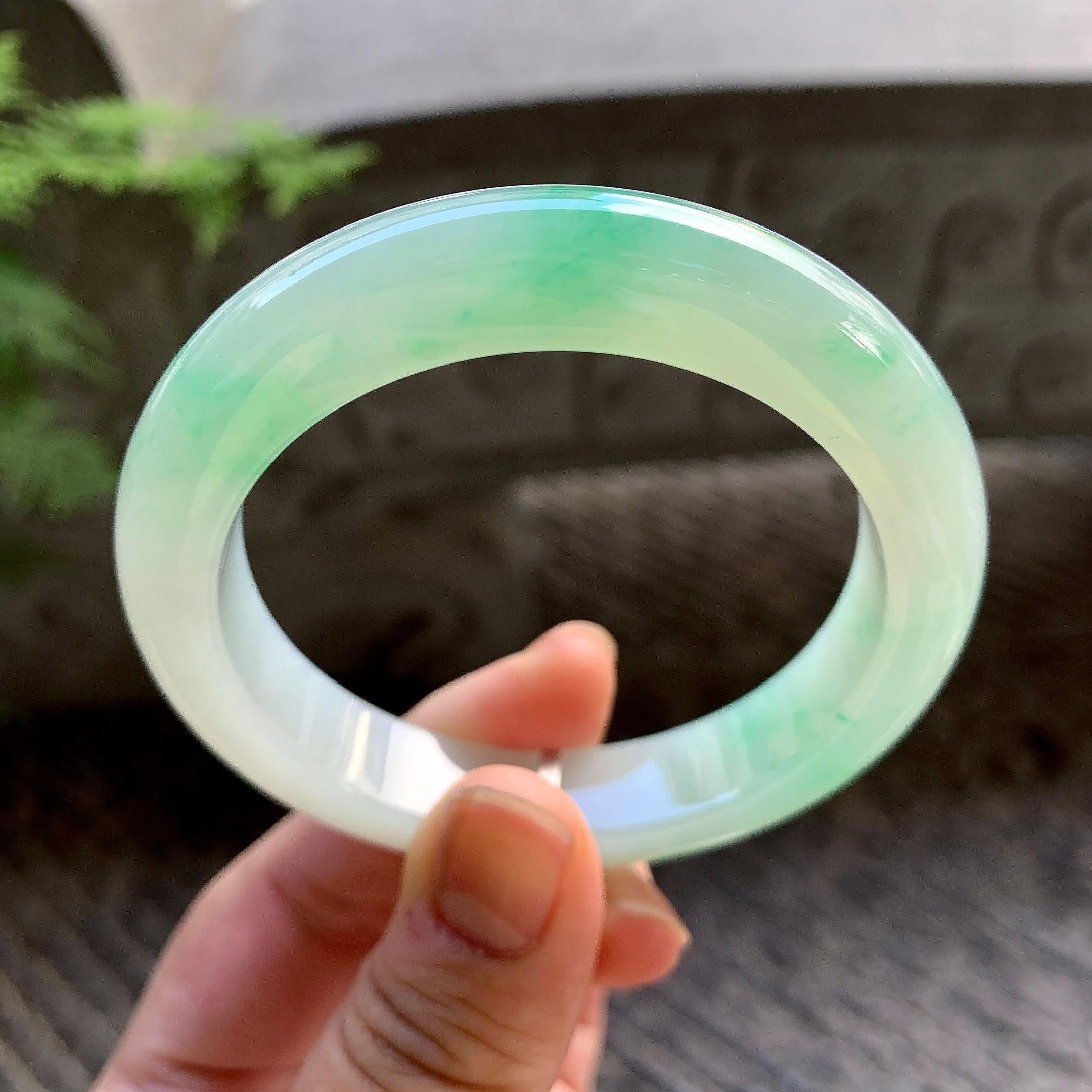 细糯种飘绿平安镯（54.2mm）（yc202373）