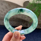 糯冰种飘蓝花正圈平安镯 56.8圈口 天然缅甸A货翡翠（yc352945）