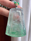 冰种带色山水牌 天然缅甸A货翡翠（yc454657）