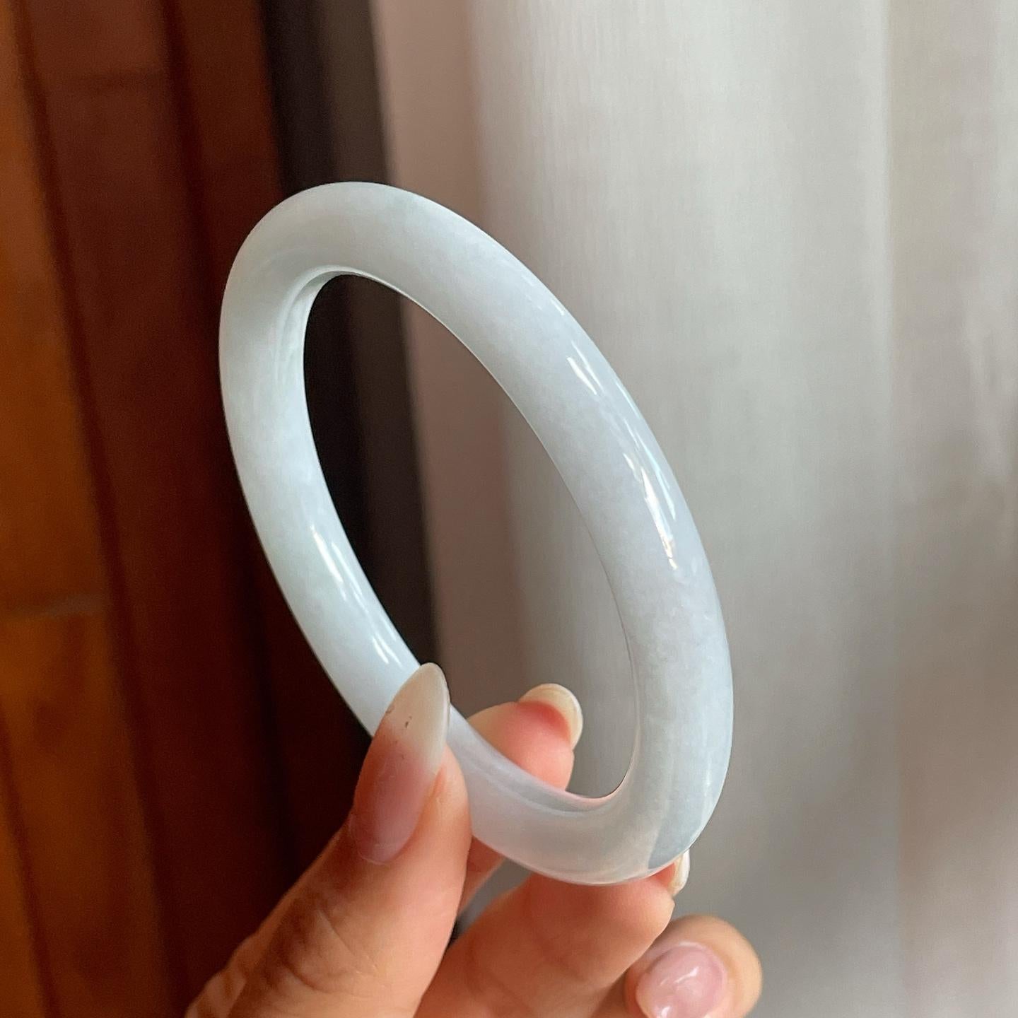 糯冰种无色翡翠圆条手镯（55mm）（yc220243）