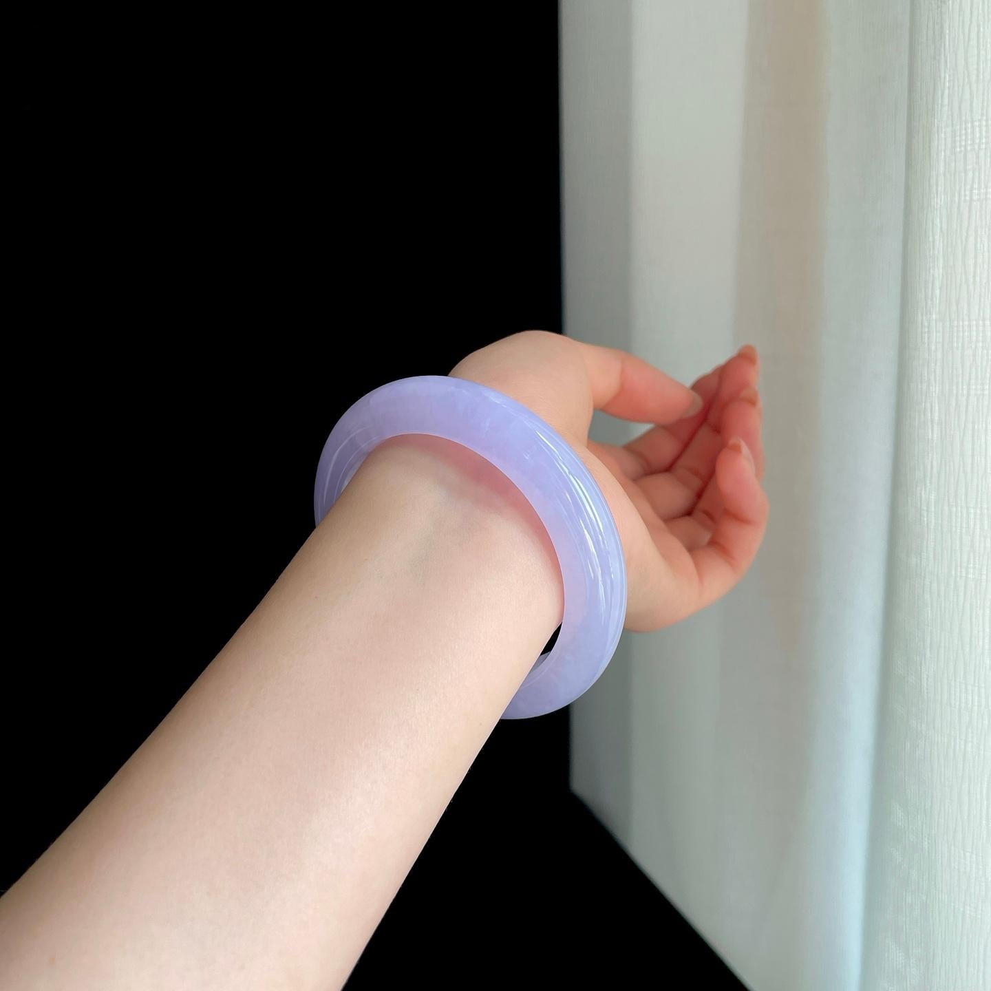 糯冰种紫罗兰翡翠平安镯（54.6mm)（yc349447）