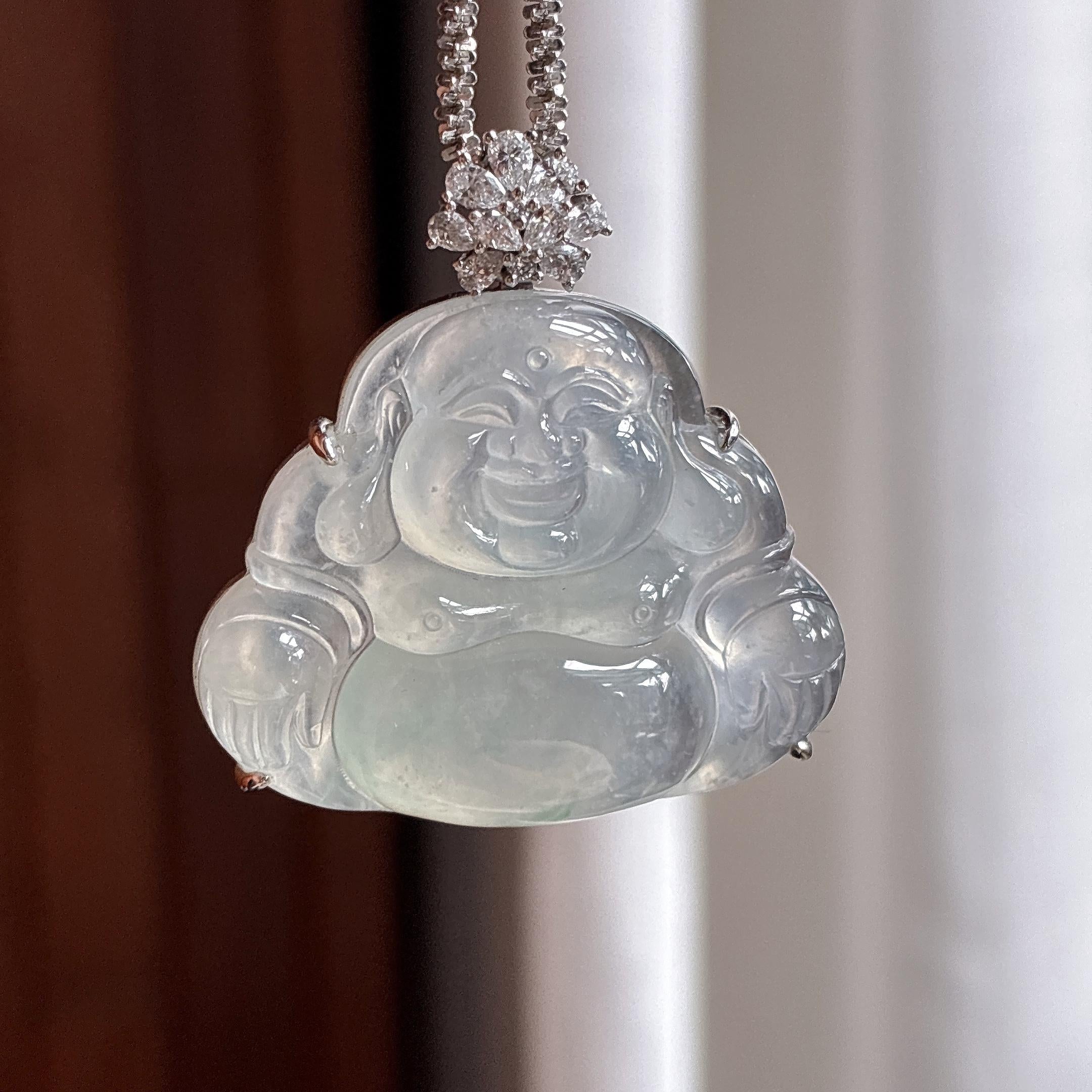 18K金镶冰种飘花玉佛挂件 天然缅甸A货翡翠（yc506671）