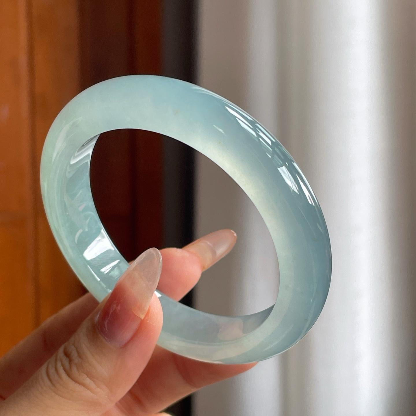 冰种蓝晴底翡翠平安镯（56mm）（yc212542）