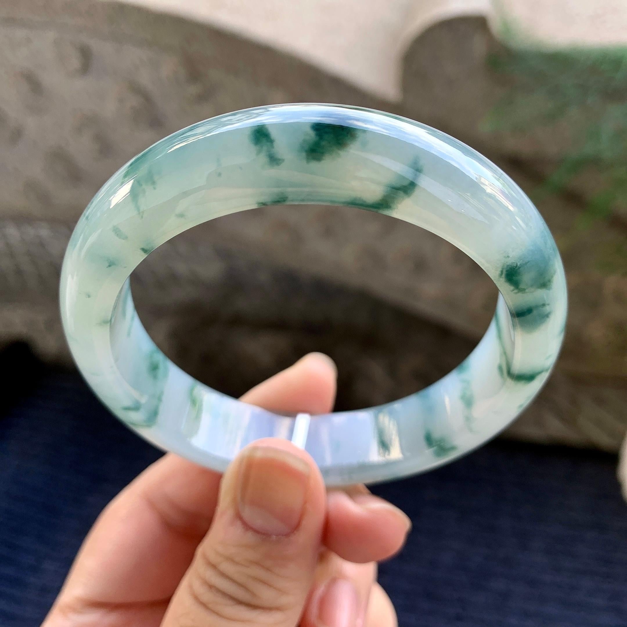 糯冰种飘花平安镯（58.4mm）（yc264531）