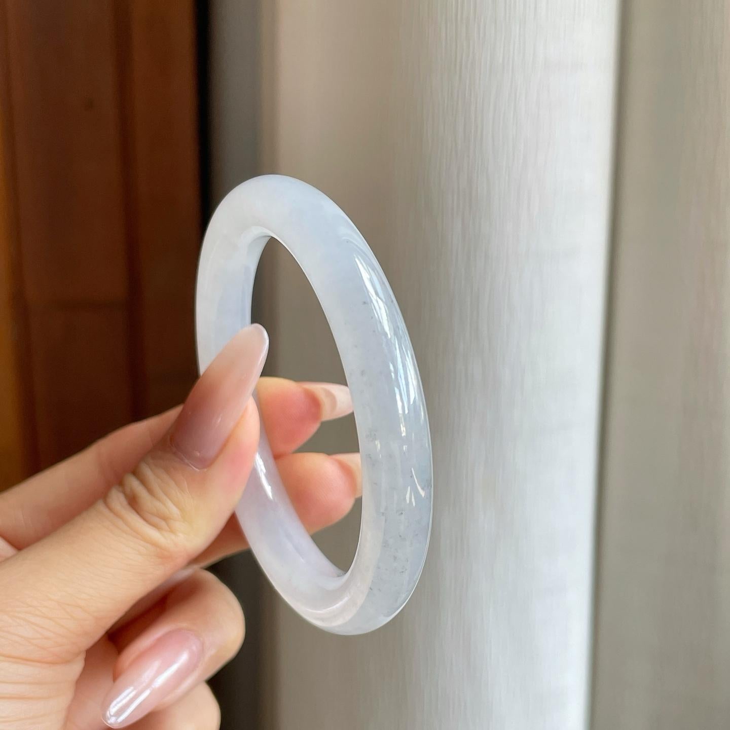 糯冰无色翡翠圆条手镯（52mm）（yc278682）