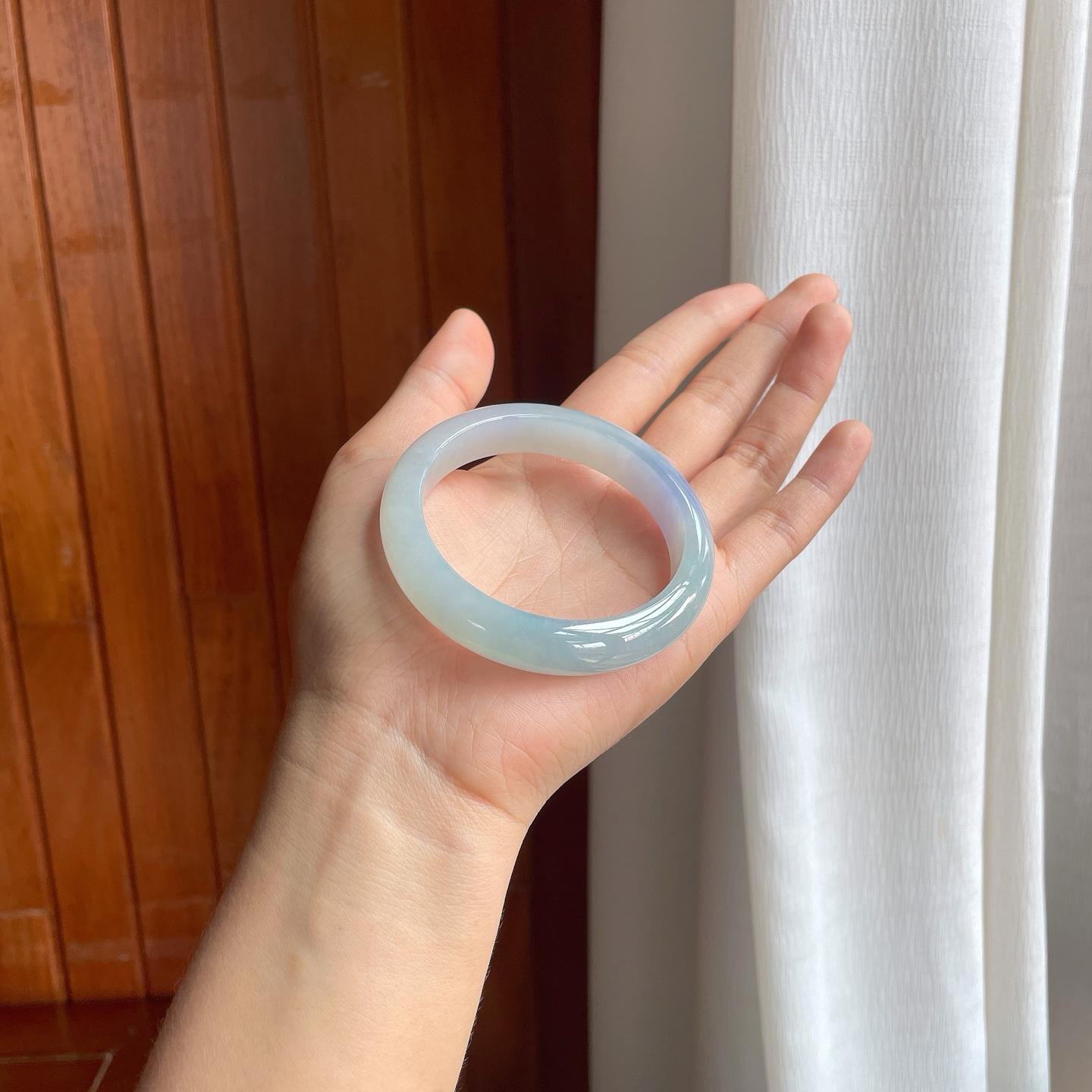 冰种淡紫罗兰翡翠平安镯（56mm）（yc397182）