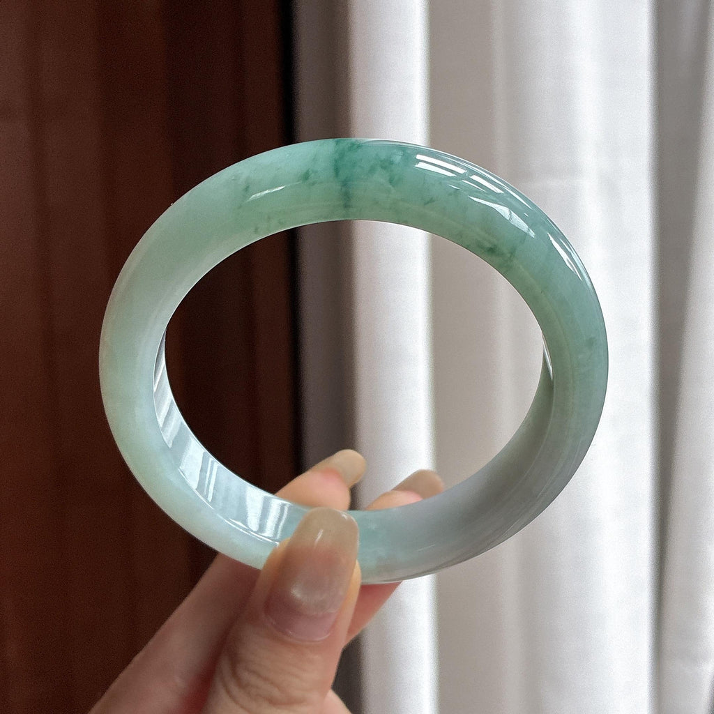 大圈口 细糯种飘花正圈平安镯 59圈 天然缅甸A货翡翠（yc466365）