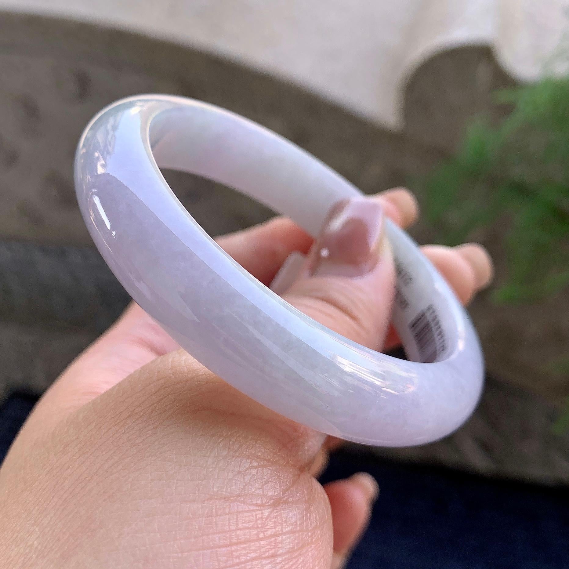 糯种淡紫罗兰正圈平安镯 55.7圈口 天然缅甸A货翡翠（yc352933）