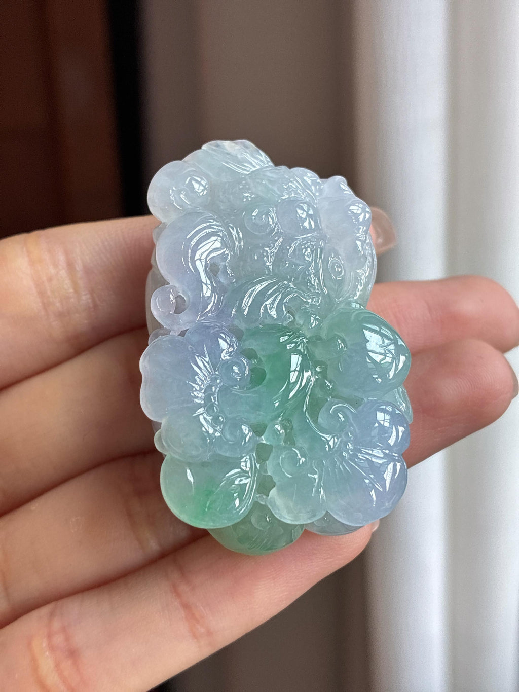 糯冰春带彩翡翠貔貅天然缅甸A货翡翠（yc436963）