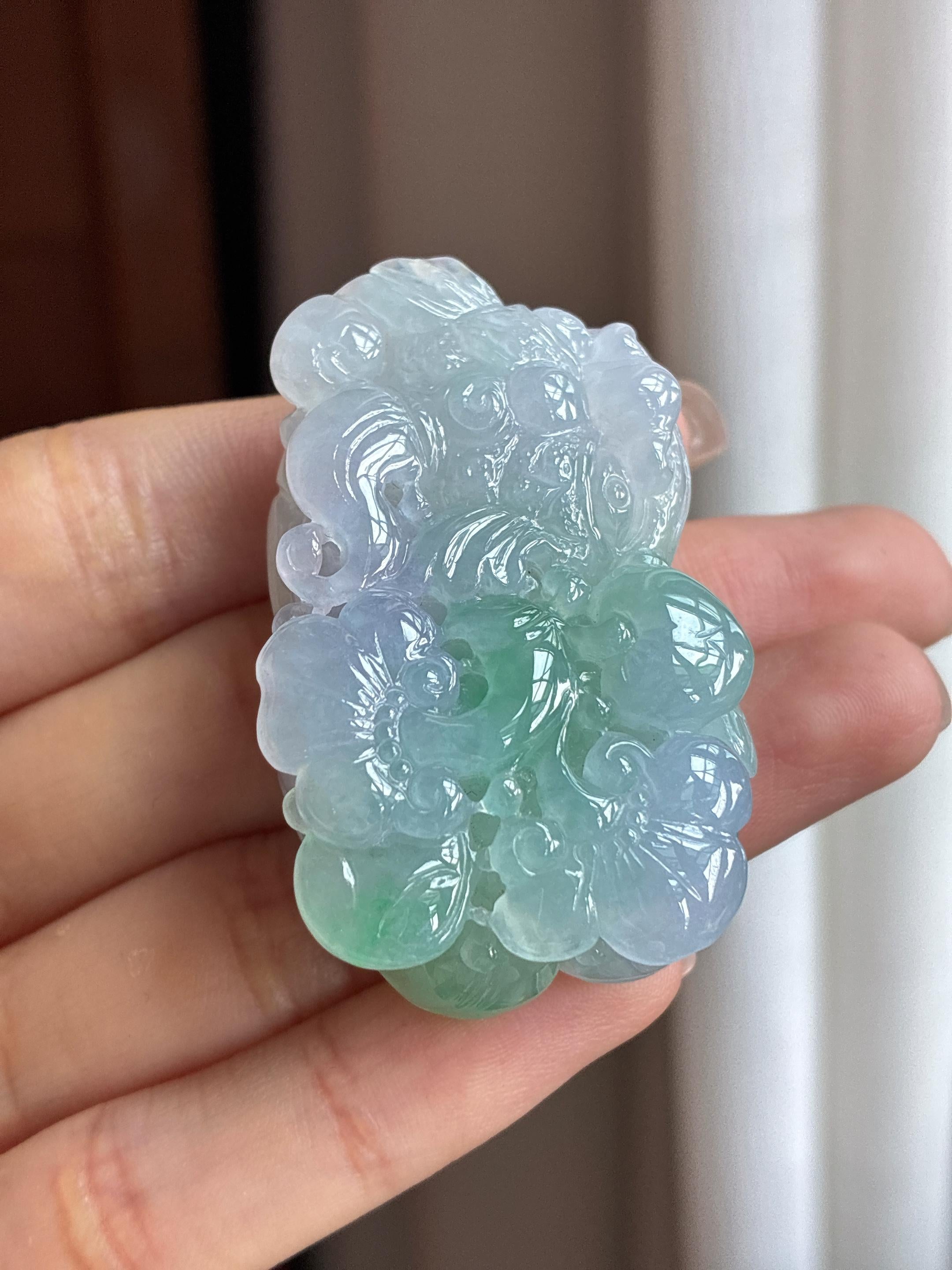 糯冰春带彩翡翠貔貅天然缅甸A货翡翠（yc436963）