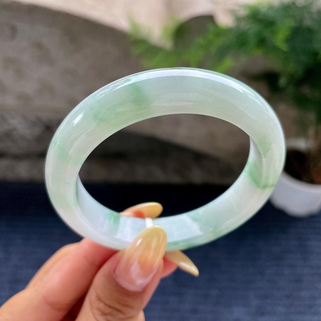 小圈口 细糯种飘花正圈平安镯53.8圈 天然缅甸A货翡翠（yc489145）