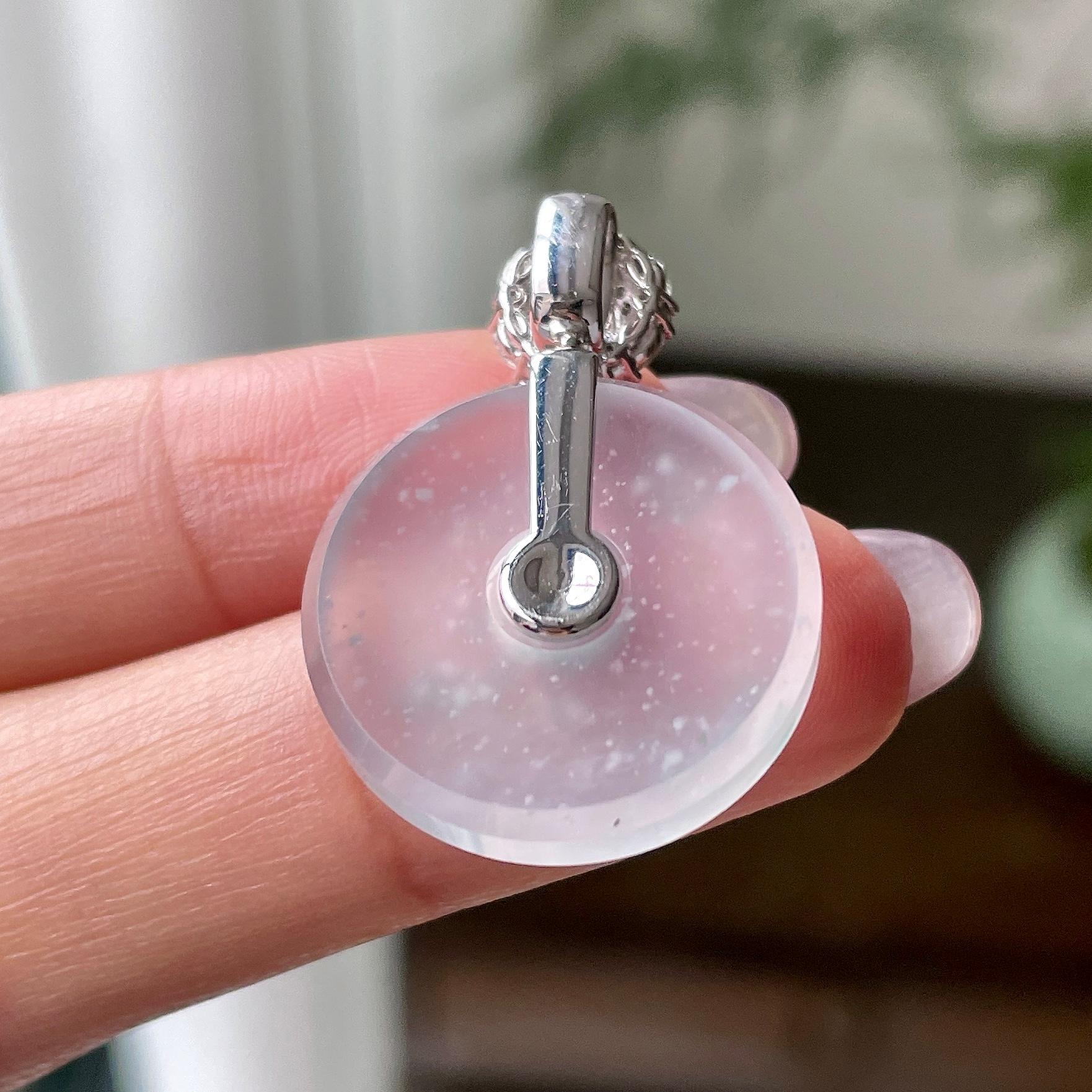 雪花棉  18K金钻镶冰种无色平安扣吊坠   天然缅甸A货翡翠（yc318398）