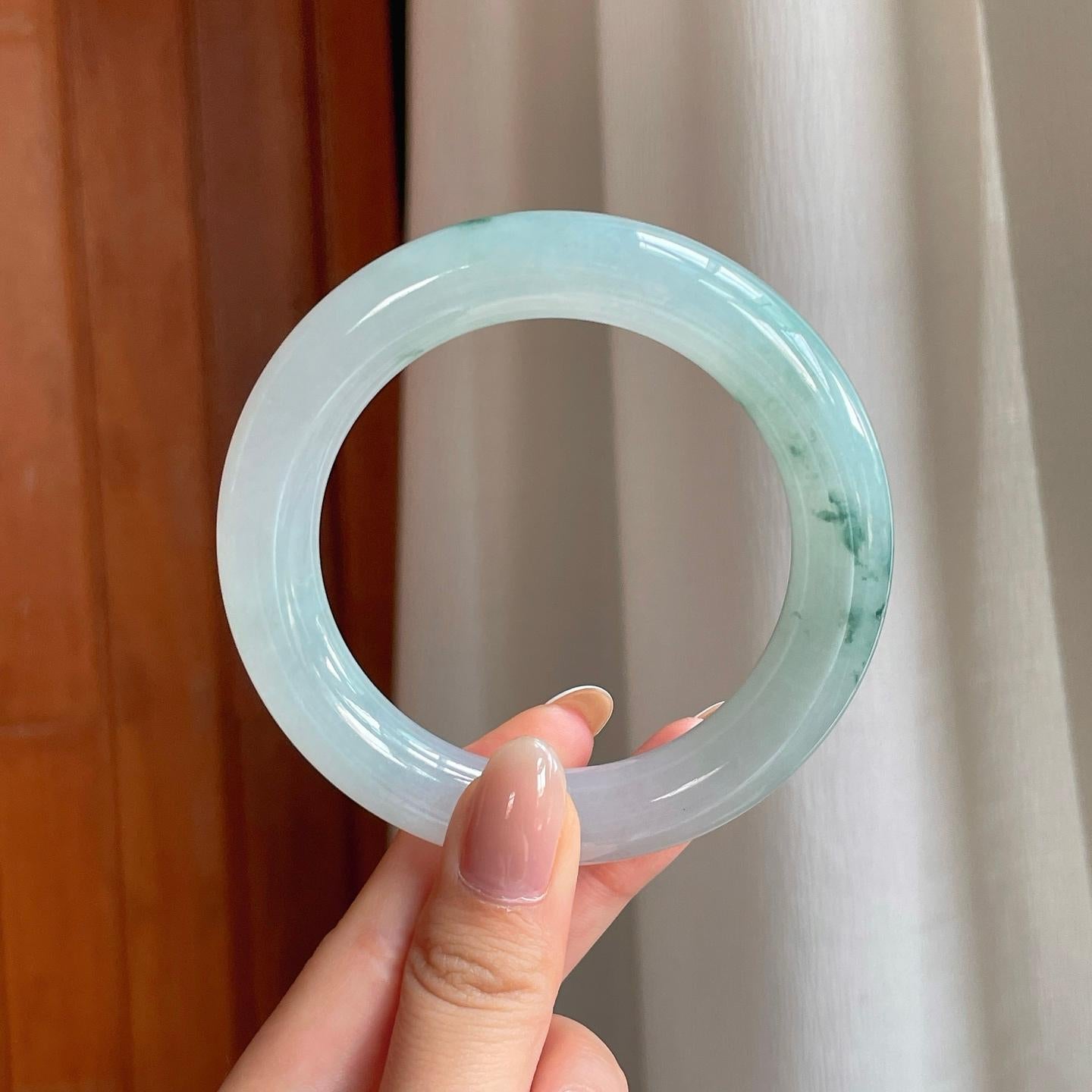 糯冰飘花翡翠圆条手镯（57.7mm)（yc373900）