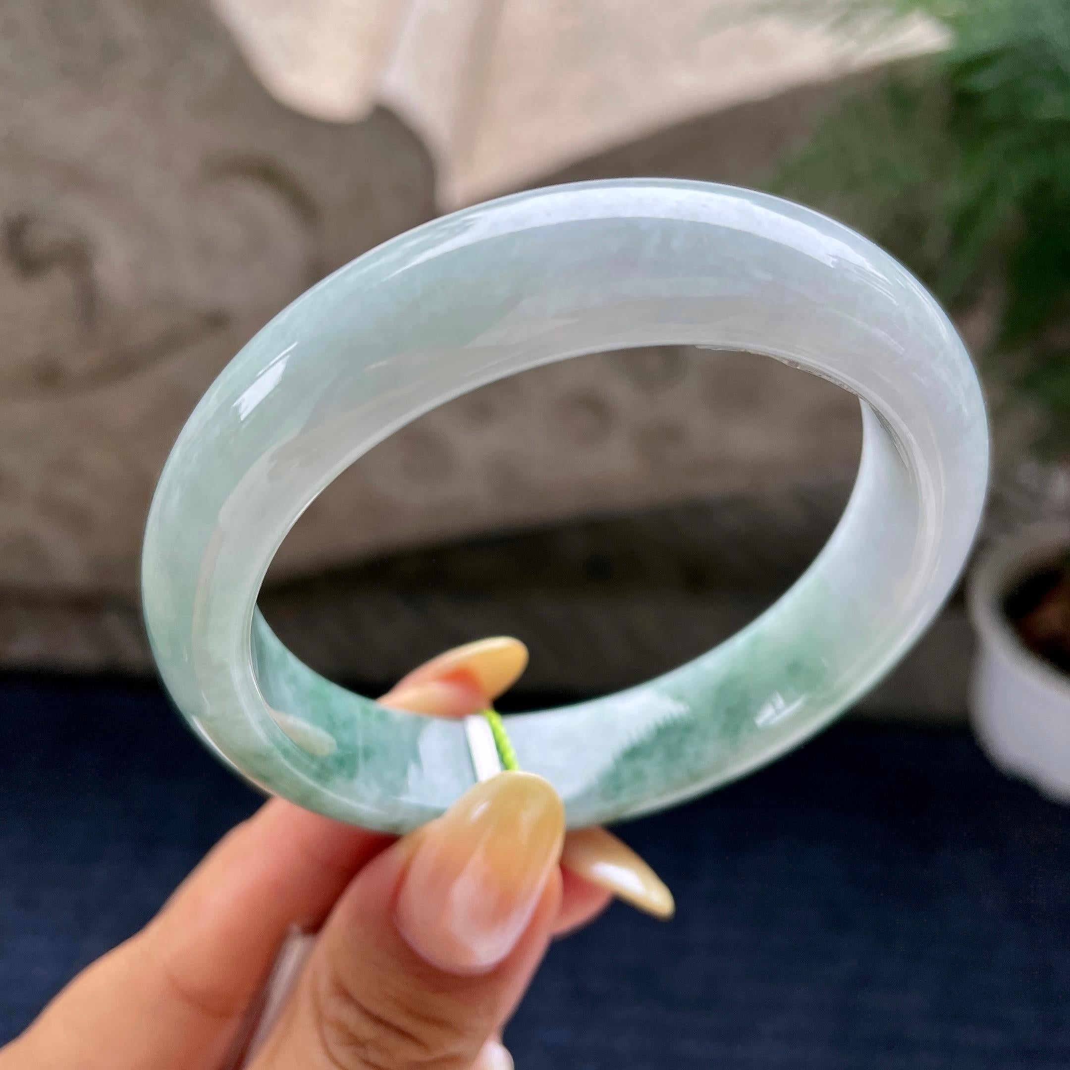 细糯种飘花正圈平安镯57圈 天然缅甸A货翡翠（yc460634）