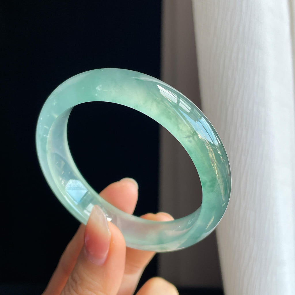 冰玻种飘花翡翠平安镯（55mm)（yc322780）