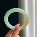 糯冰黄加绿翡翠圆条手镯（57mm）（yc419721）