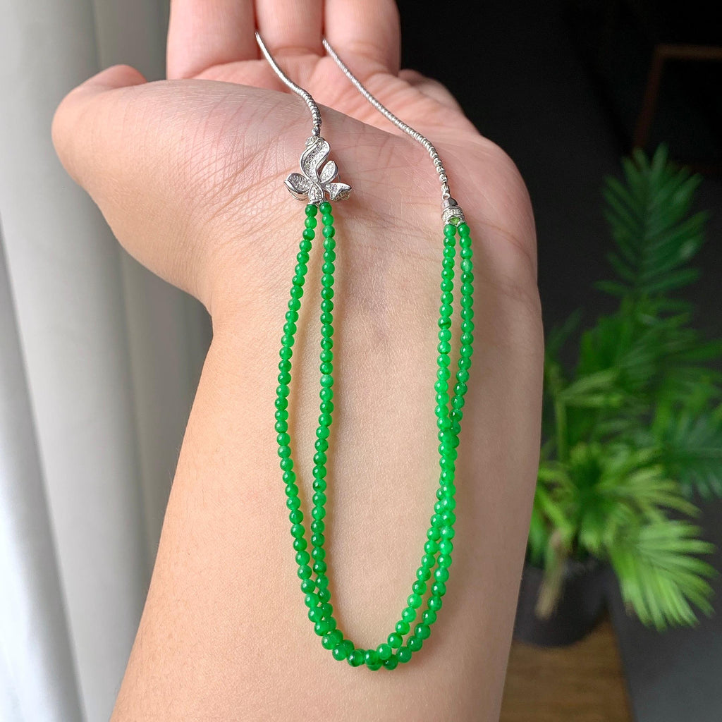 18K金钻镶糯冰种满绿小米珠链/手链（两用款）（yc252059）