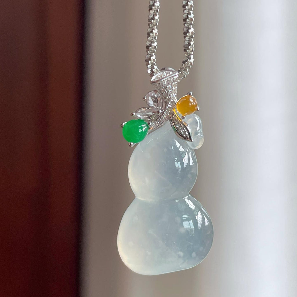 18k金扣冰种雪花棉翡翠葫芦（yc240387）