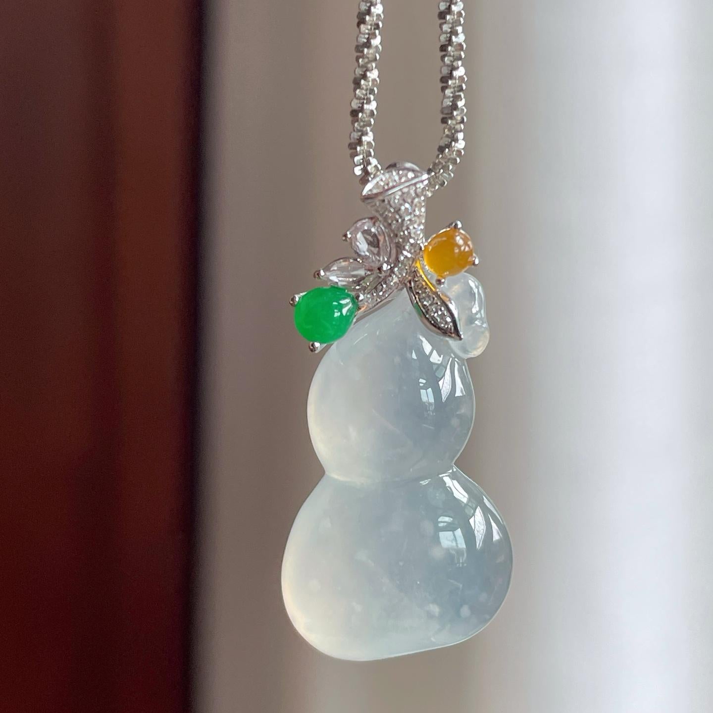 18k金扣冰种雪花棉翡翠葫芦（yc240387）