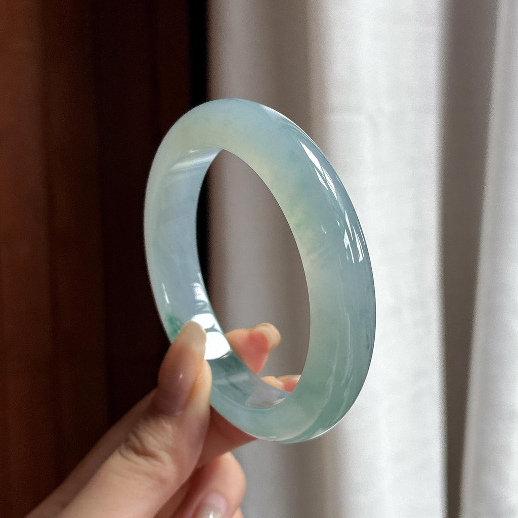 冰种飘花正圈平安镯 57圈 天然缅甸A货翡翠（yc484038）