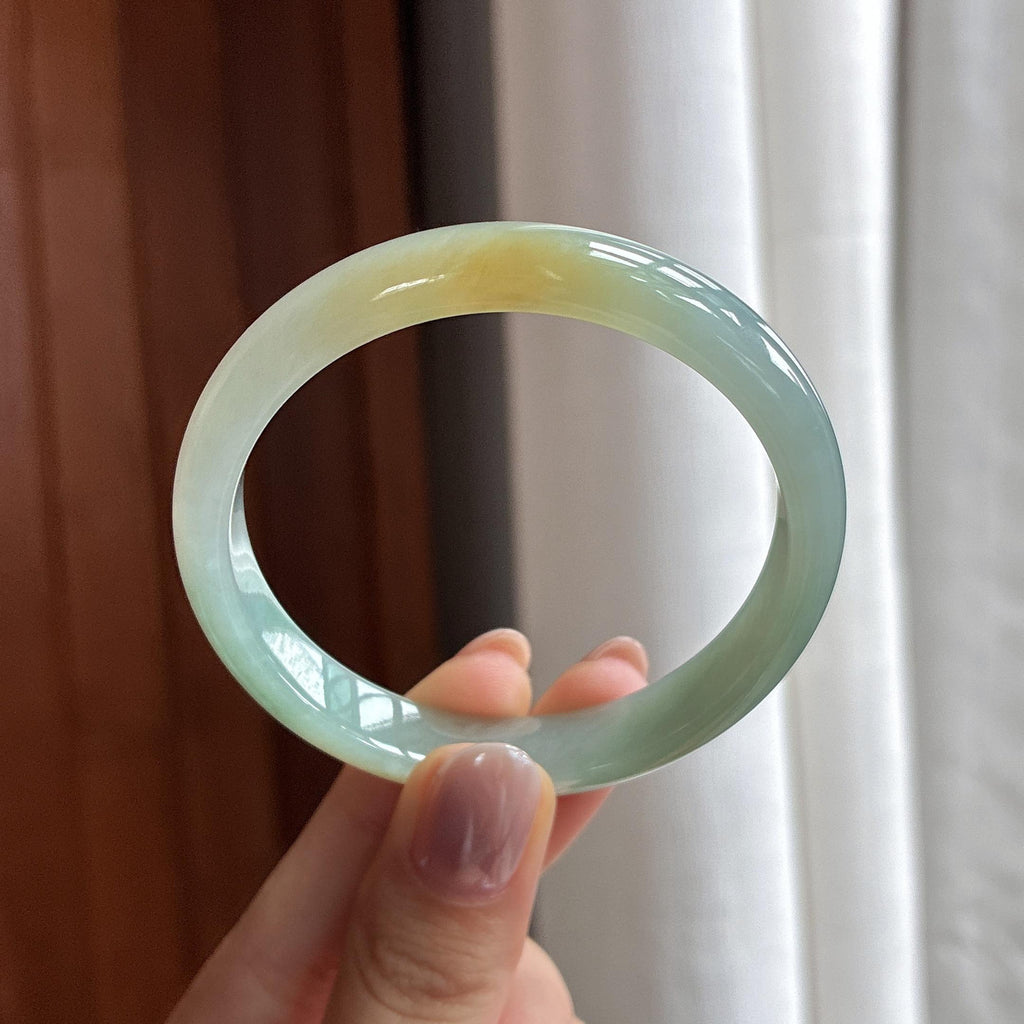 糯冰晴底飘黄特色正圈平安镯 52圈 天然缅甸Ａ货翡翠（yc487571）