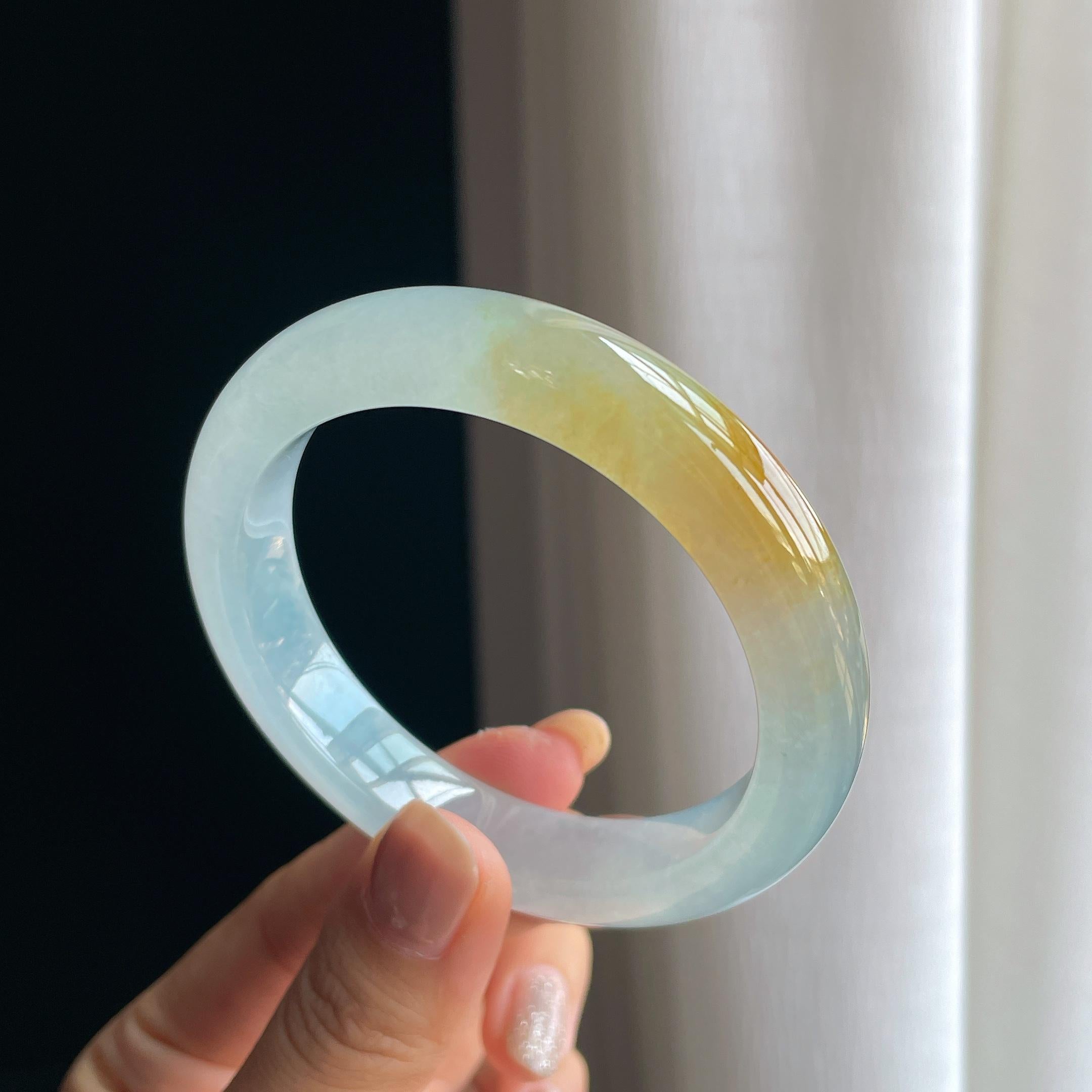 冰种黄翡翡翠平安镯（56.6mm）（yc419722）