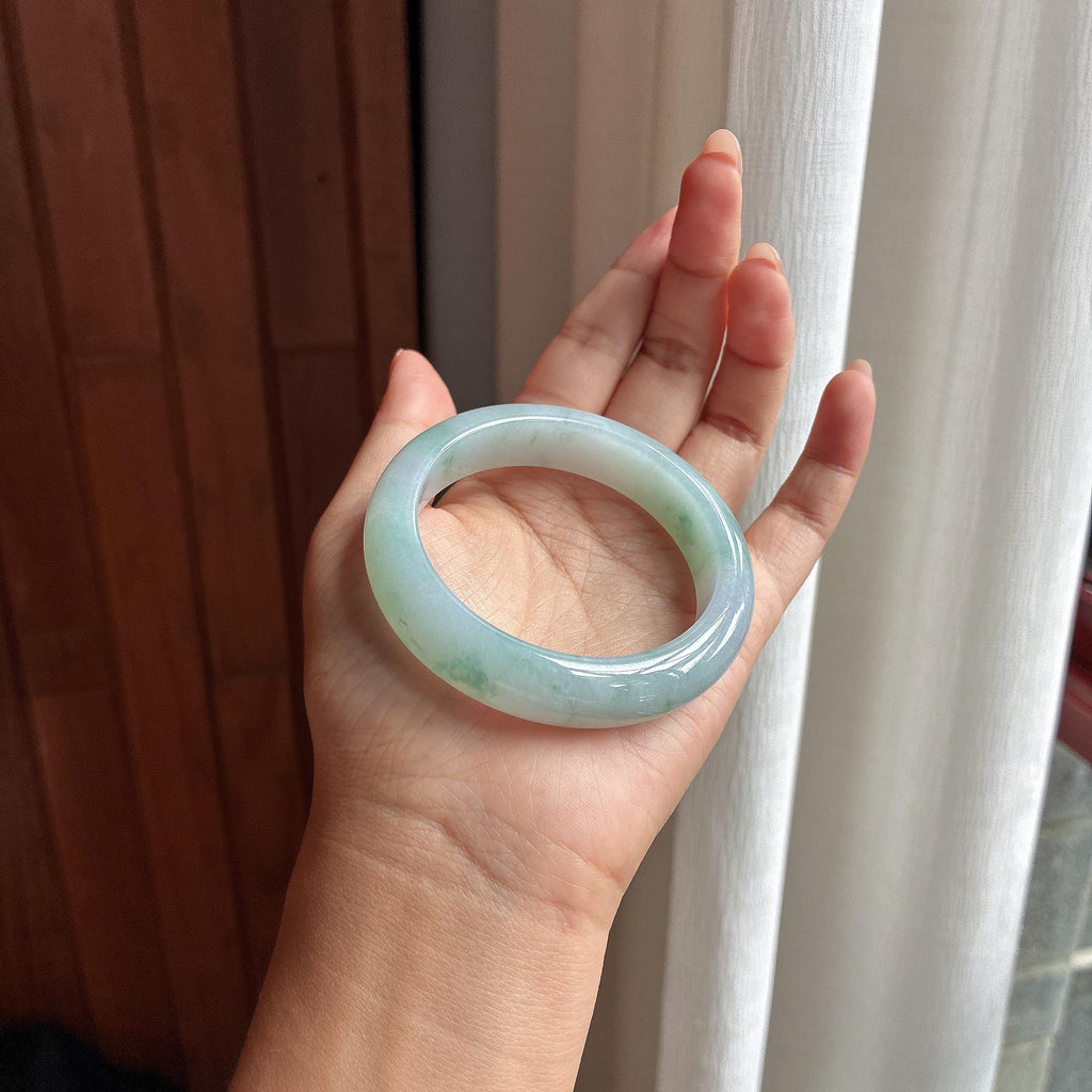 小圈口 糯冰飘花正圈平安镯 50圈 天然缅甸Ａ货翡翠（yc502535）