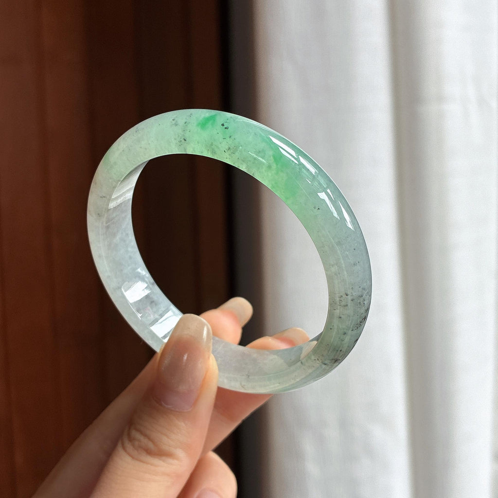 糯冰飘花特色正圈平安镯 53圈 天然缅甸A货翡翠（yc465529）