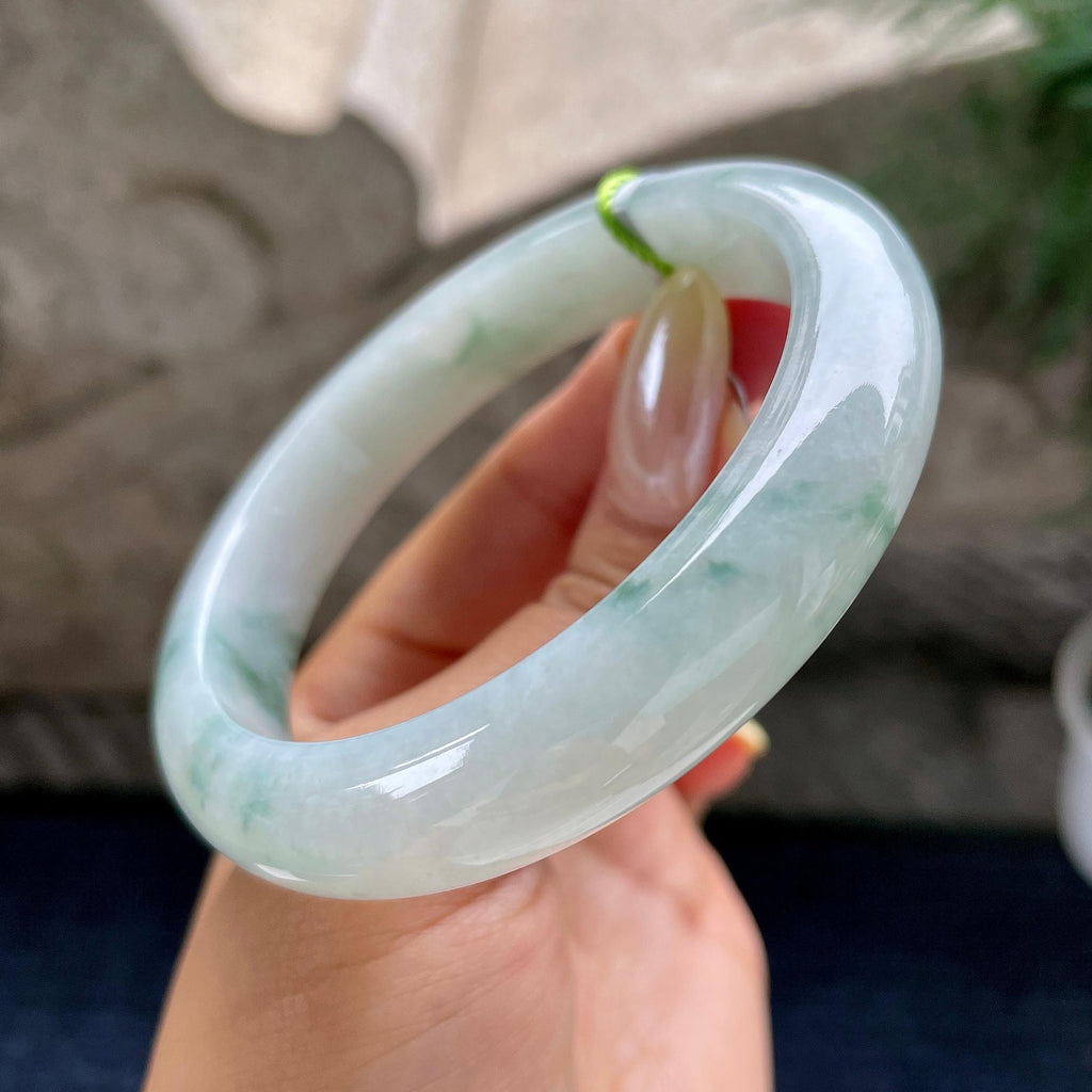 大圈口 细糯种飘花正圈平安镯58.2圈 天然缅甸A货翡翠（yc460639）